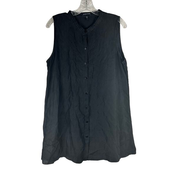 Eileen Fisher Tops - Eileen Fisher Silk Sleeveless Blouse Tunic Size Medium Black Stripe
